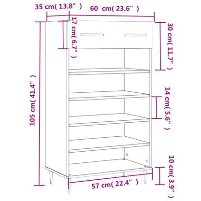 vidaXL Shoe Cabinet Sonoma Oak 60x35x105 cm Engineered Wood