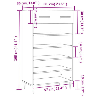 vidaXL Shoe Cabinet Grey Sonoma 60x35x105 cm Engineered Wood