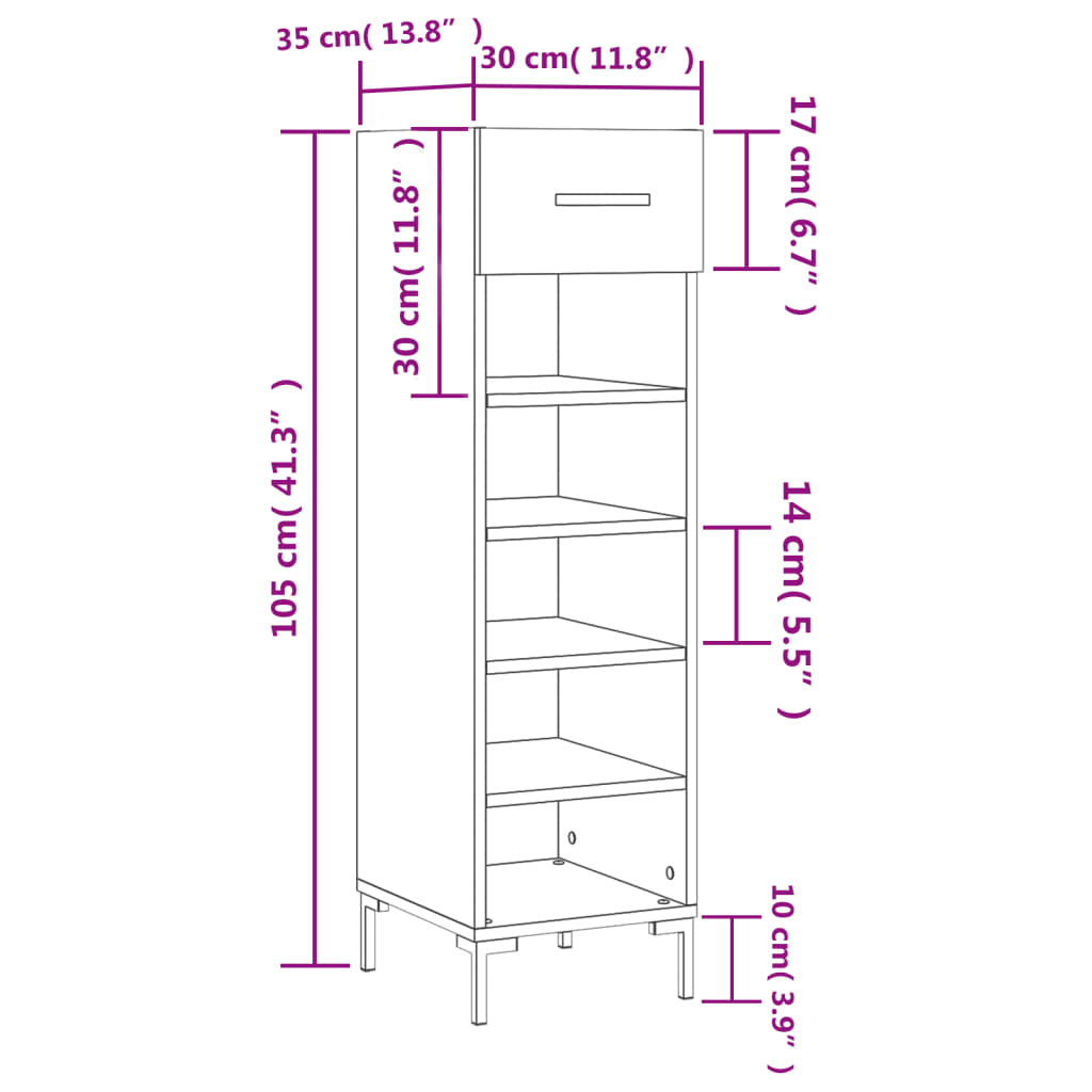 vidaXL Shoe Cabinet Grey Sonoma 30x35x105 cm Engineered Wood