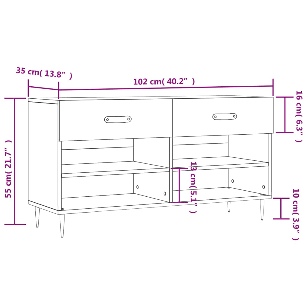 vidaXL Shoe Bench High Gloss White 102x35x55 cm Engineered Wood