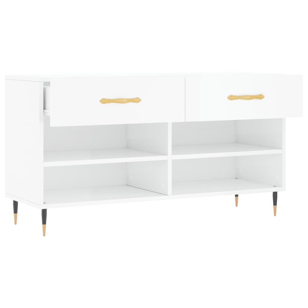 vidaXL Shoe Bench High Gloss White 102x35x55 cm Engineered Wood