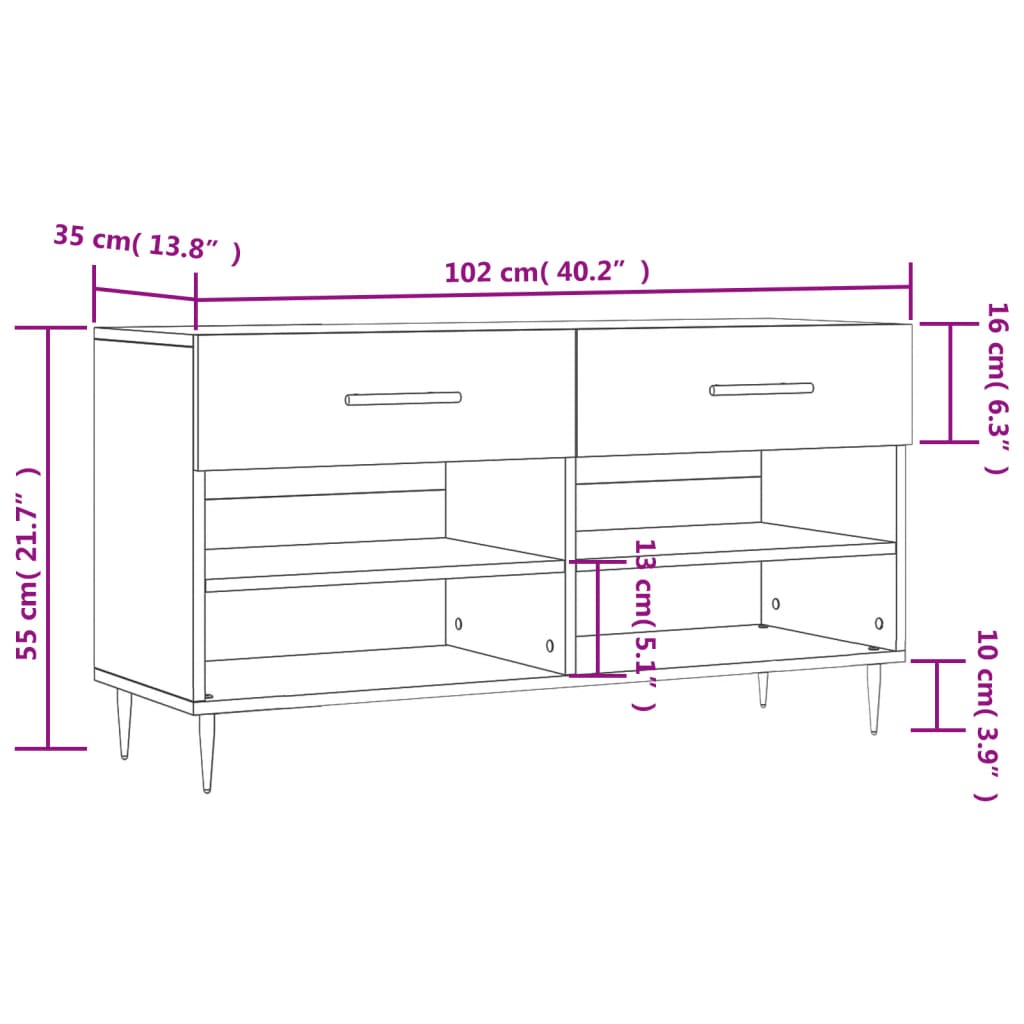 vidaXL Shoe Bench Grey Sonoma 102x35x55 cm Engineered Wood