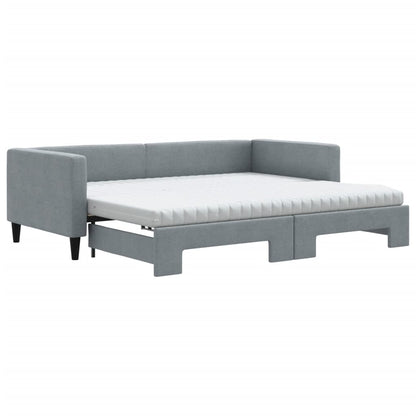 vidaXL Daybed with Trundle and Mattresses Light Grey 90x190 cm Fabric 2