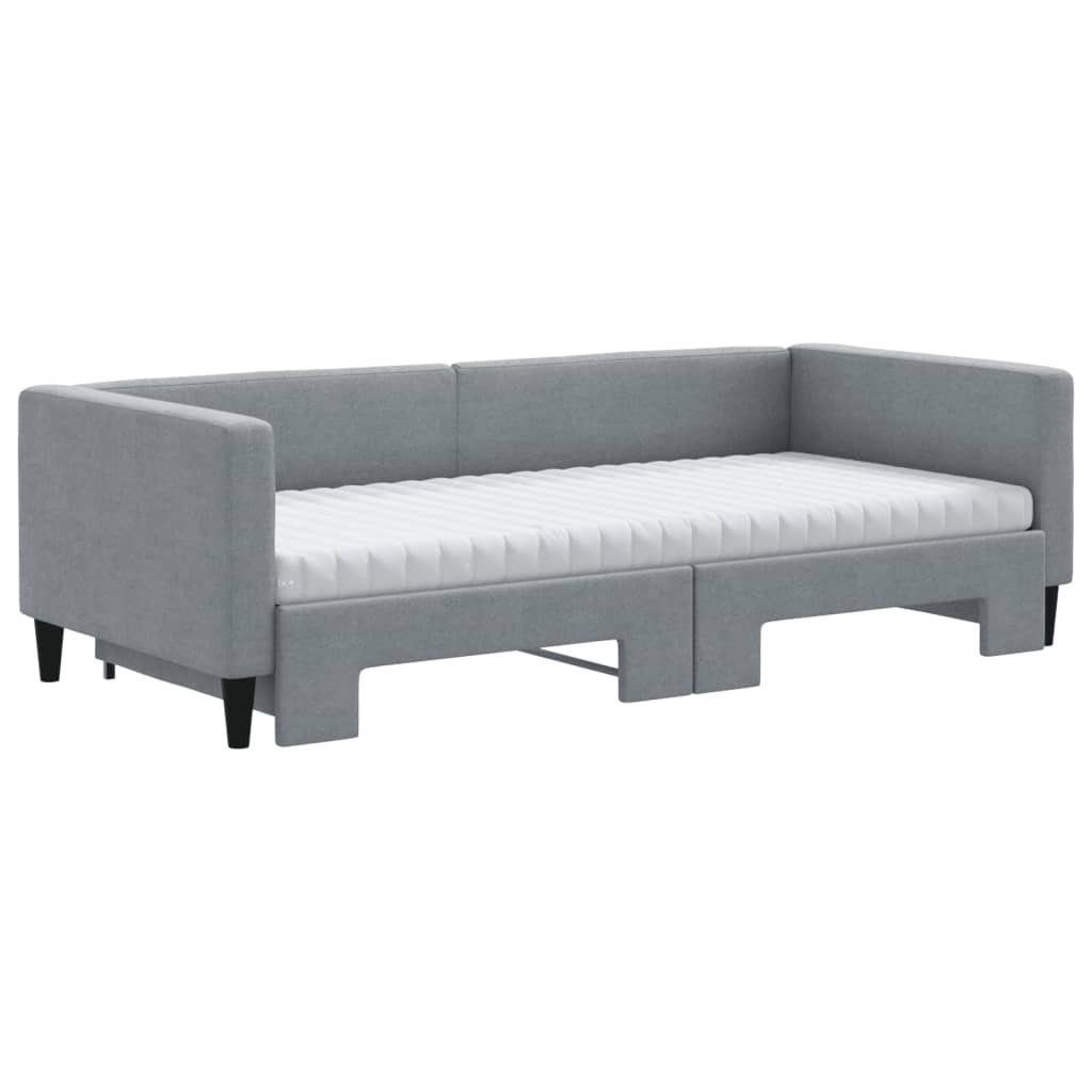 vidaXL Daybed with Trundle and Mattresses Light Grey 90x190 cm Fabric 3