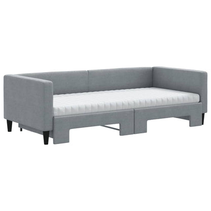 vidaXL Daybed with Trundle and Mattresses Light Grey 90x190 cm Fabric 3