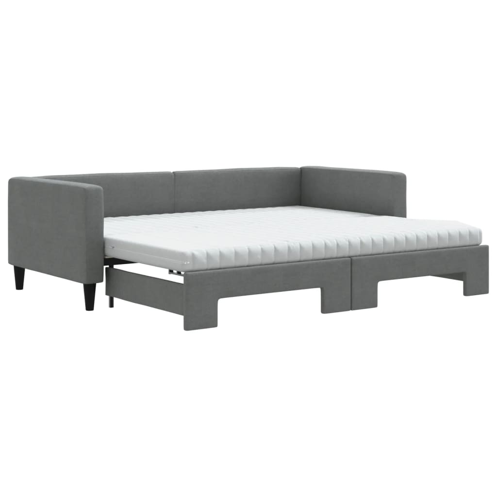 vidaXL Daybed with Trundle and Mattresses Dark Grey 90x190 cm Fabric 2