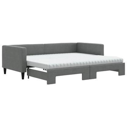 vidaXL Daybed with Trundle and Mattresses Dark Grey 90x190 cm Fabric 2