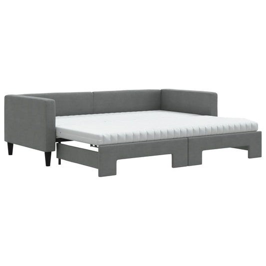 vidaXL Daybed with Trundle and Mattresses Dark Grey 90x190 cm Fabric 2
