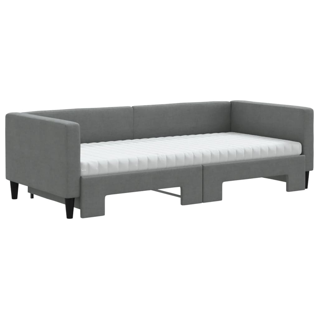 vidaXL Daybed with Trundle and Mattresses Dark Grey 90x190 cm Fabric 3