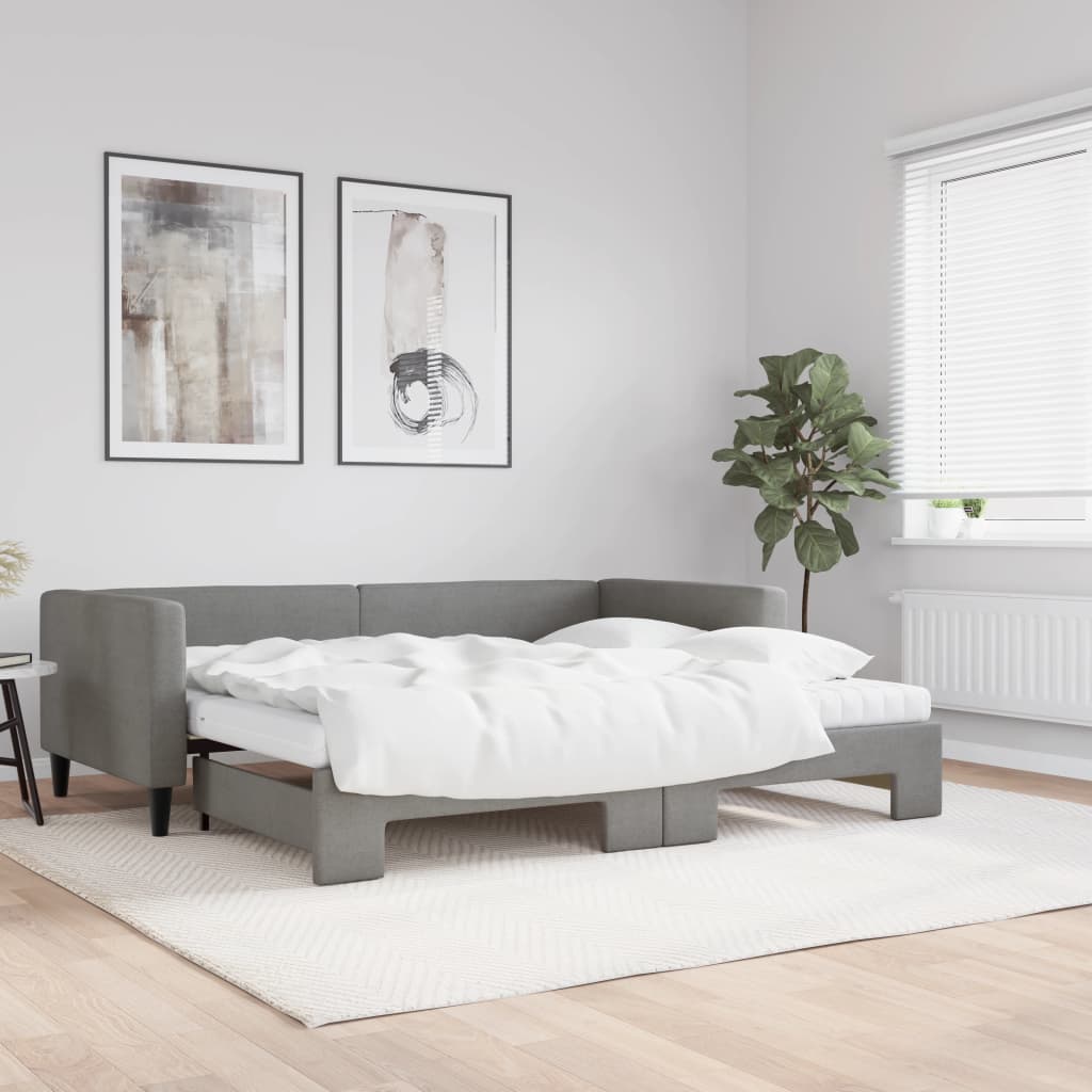 vidaXL Daybed with Trundle and Mattresses Dark Grey 90x190 cm Fabric 1