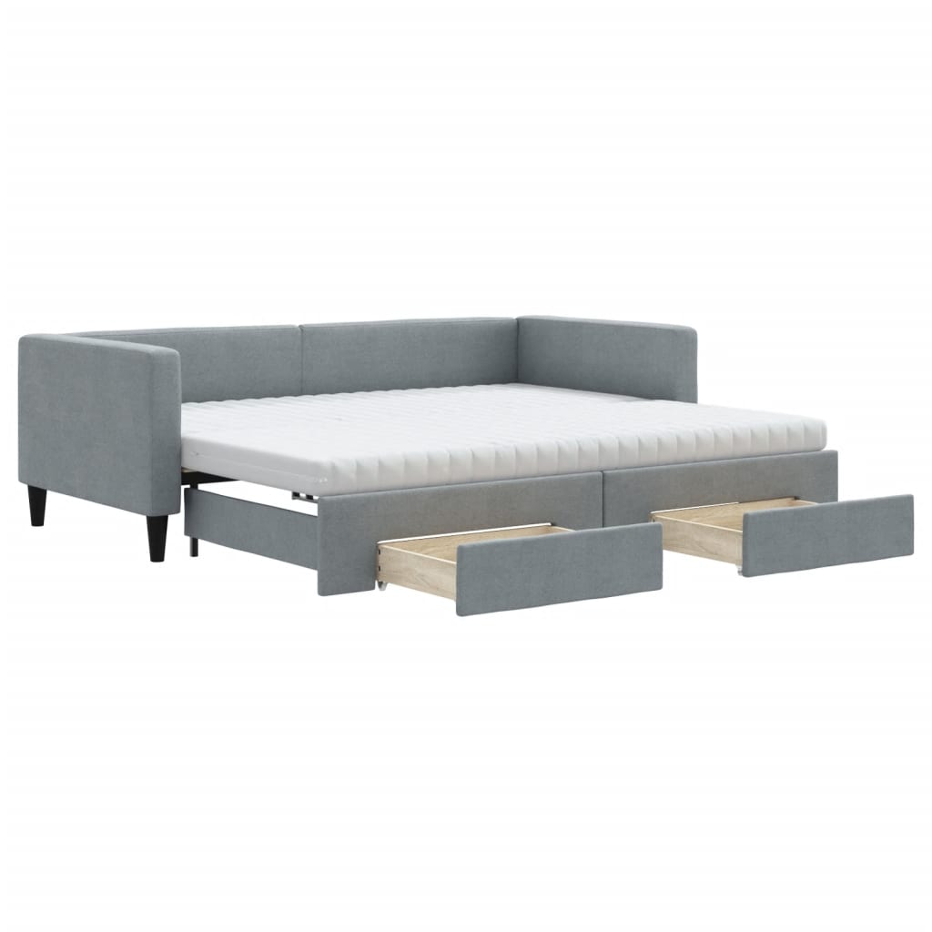 vidaXL Daybed with Trundle and Drawers Light Grey 90x190 cm Fabric 2