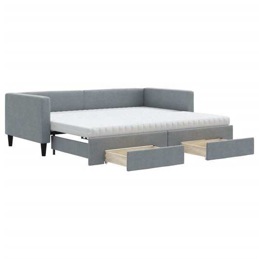 vidaXL Daybed with Trundle and Drawers Light Grey 90x190 cm Fabric 2