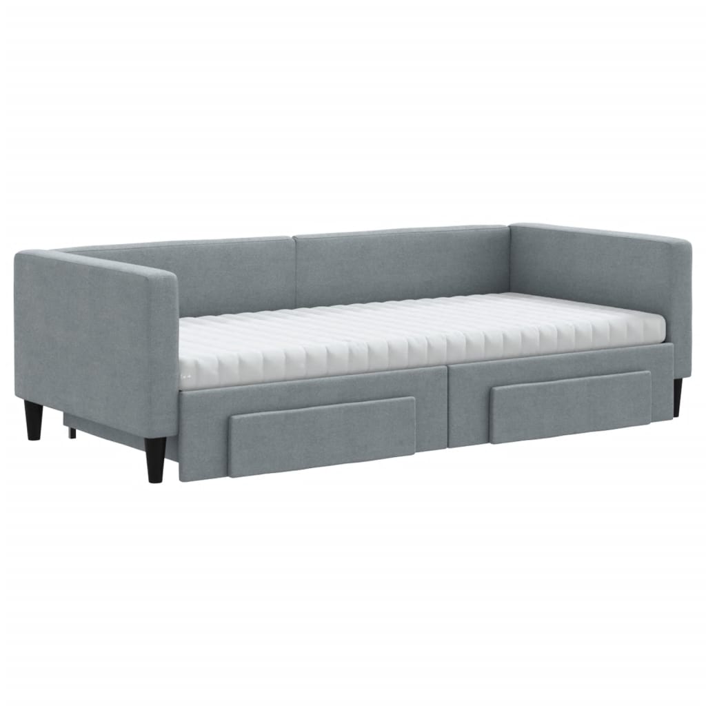 vidaXL Daybed with Trundle and Drawers Light Grey 90x190 cm Fabric 3