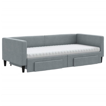 vidaXL Daybed with Trundle and Drawers Light Grey 90x190 cm Fabric 3