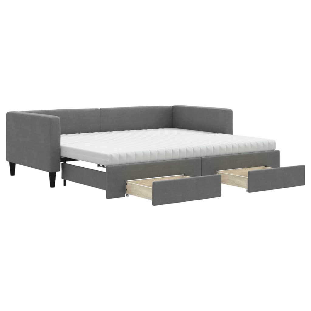 vidaXL Daybed with Trundle and Drawers Dark Grey 90x190 cm Fabric 2