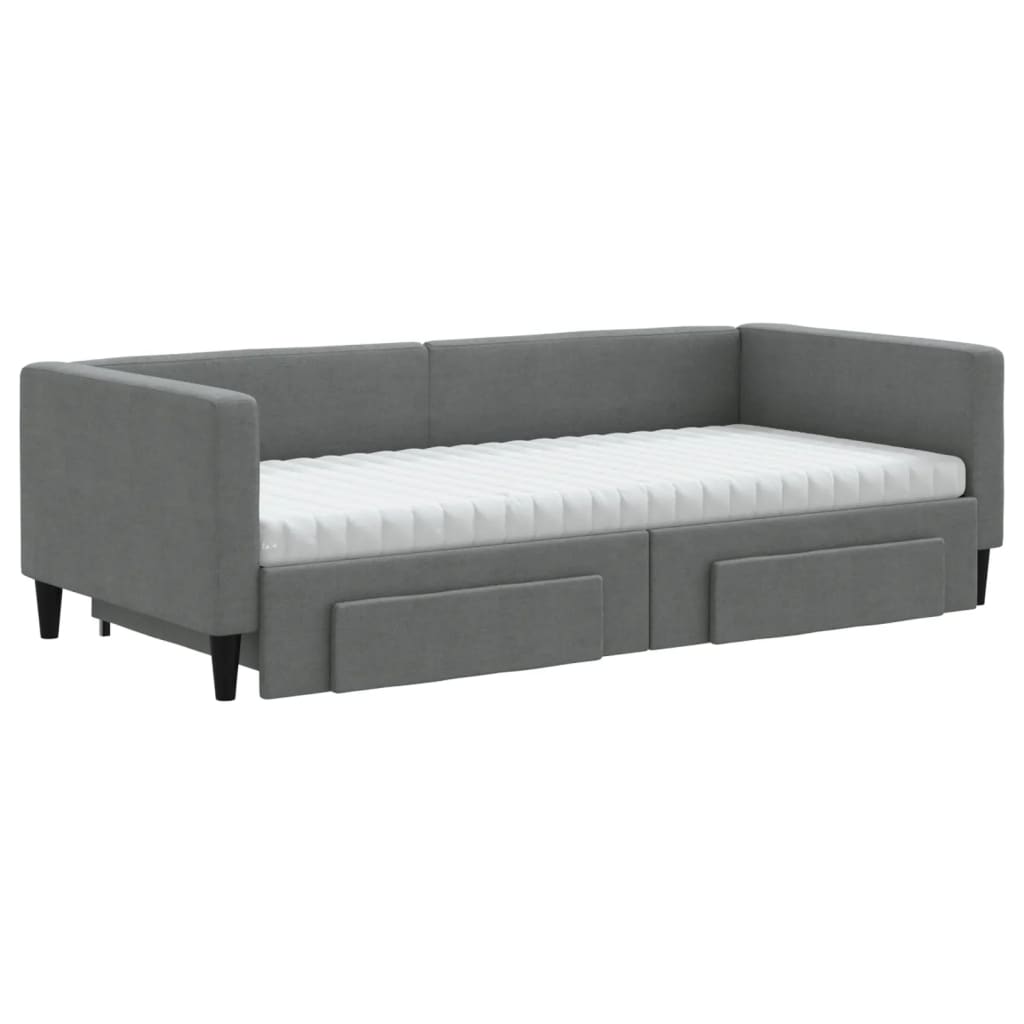 vidaXL Daybed with Trundle and Drawers Dark Grey 90x190 cm Fabric 3