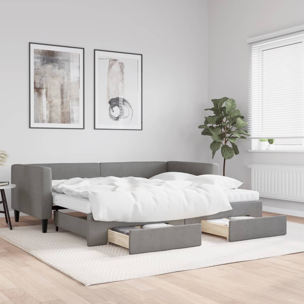 vidaXL Daybed with Trundle and Drawers Dark Grey 90x190 cm Fabric 1