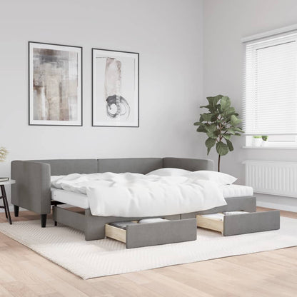 vidaXL Daybed with Trundle and Drawers Dark Grey 90x190 cm Fabric 1