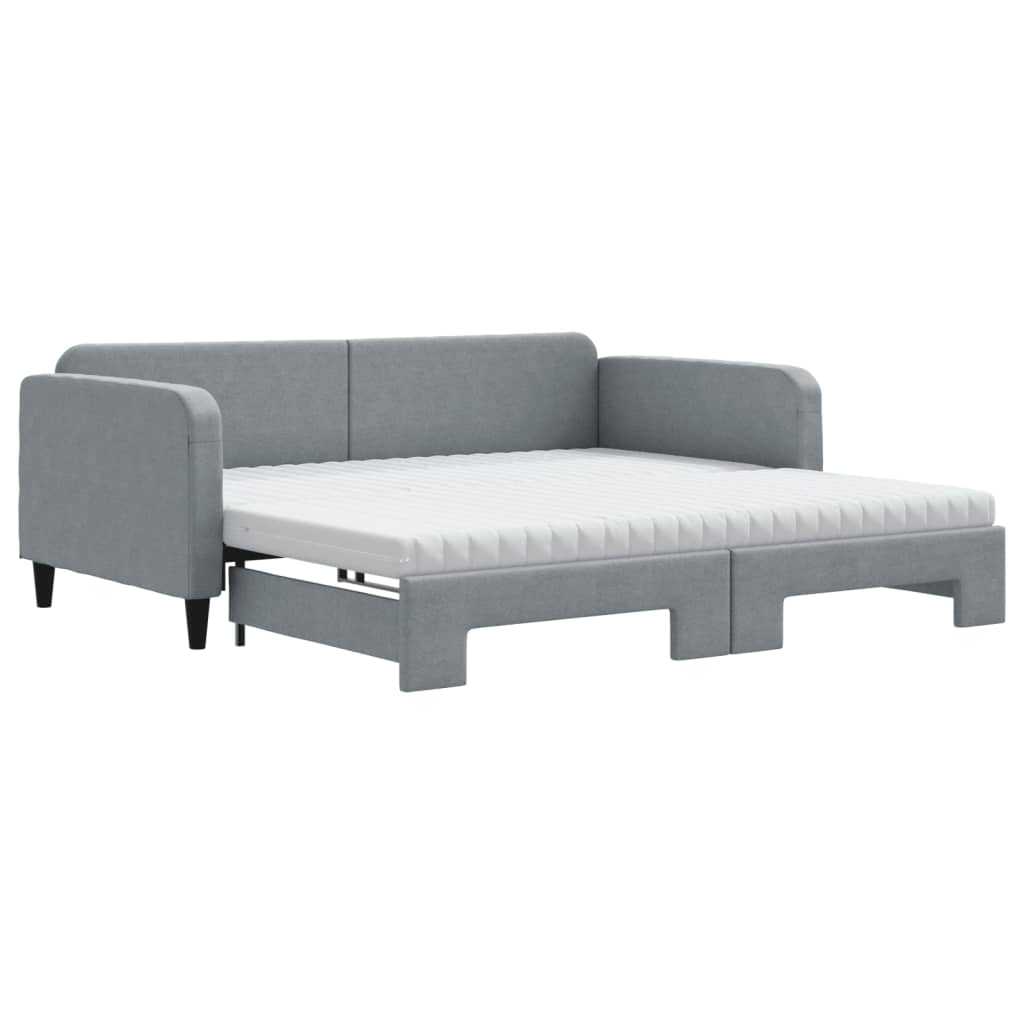 vidaXL Daybed with Trundle and Mattresses Light Grey 90x190 cm Fabric 2