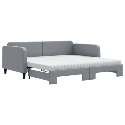 vidaXL Daybed with Trundle and Mattresses Light Grey 90x190 cm Fabric 2