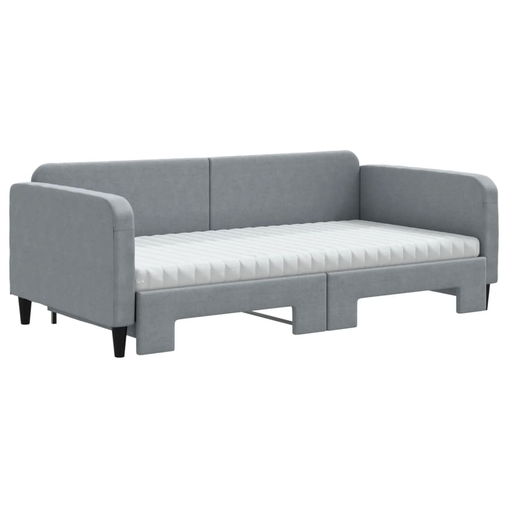 vidaXL Daybed with Trundle and Mattresses Light Grey 90x190 cm Fabric 3