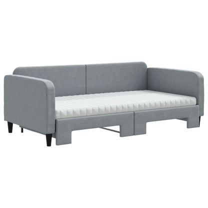 vidaXL Daybed with Trundle and Mattresses Light Grey 90x190 cm Fabric 3