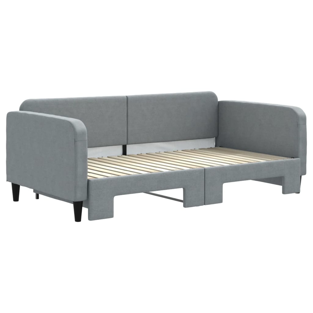 vidaXL Daybed with Trundle and Mattresses Light Grey 90x190 cm Fabric 4