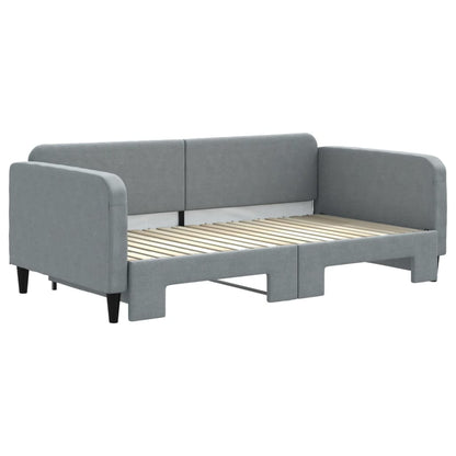 vidaXL Daybed with Trundle and Mattresses Light Grey 90x190 cm Fabric 4