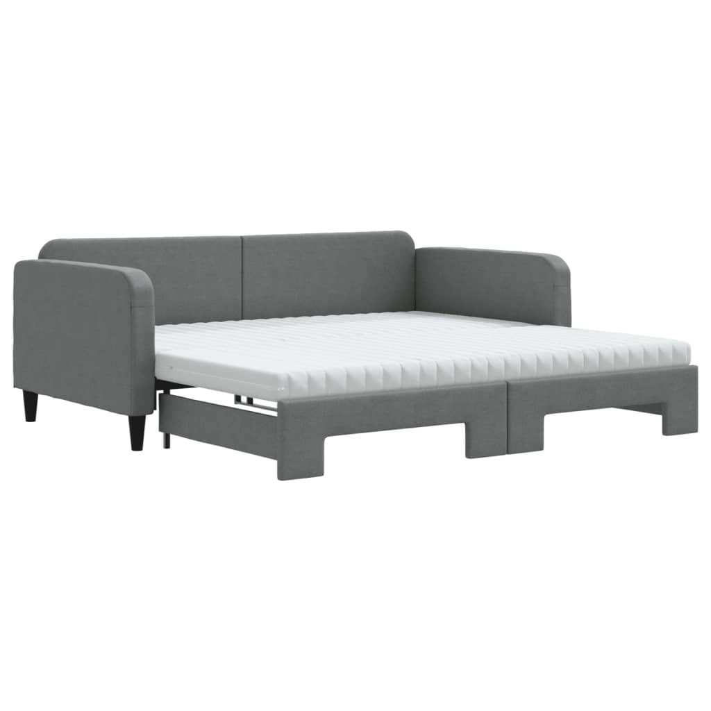 vidaXL Daybed with Trundle and Mattresses Dark Grey 90x190 cm Fabric 2