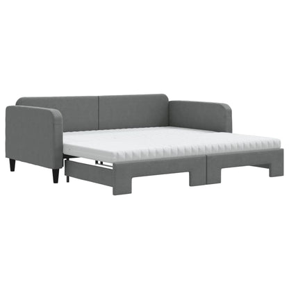 vidaXL Daybed with Trundle and Mattresses Dark Grey 90x190 cm Fabric 2
