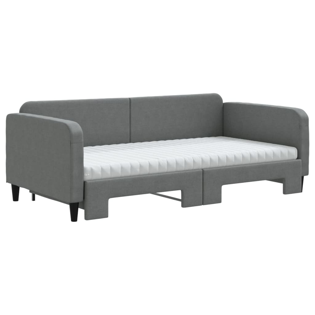 vidaXL Daybed with Trundle and Mattresses Dark Grey 90x190 cm Fabric 3