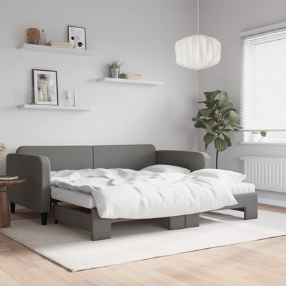 vidaXL Daybed with Trundle and Mattresses Dark Grey 90x190 cm Fabric 1