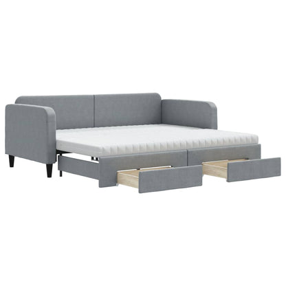 vidaXL Daybed with Trundle and Drawers Light Grey 90x190 cm Fabric 2