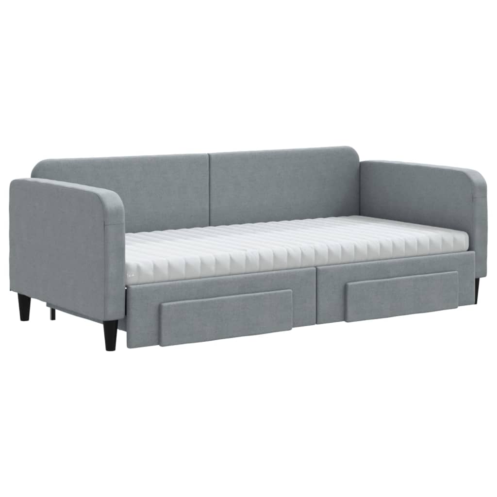 vidaXL Daybed with Trundle and Drawers Light Grey 90x190 cm Fabric 3