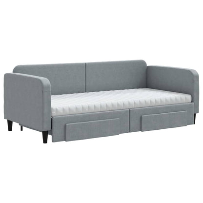 vidaXL Daybed with Trundle and Drawers Light Grey 90x190 cm Fabric 3