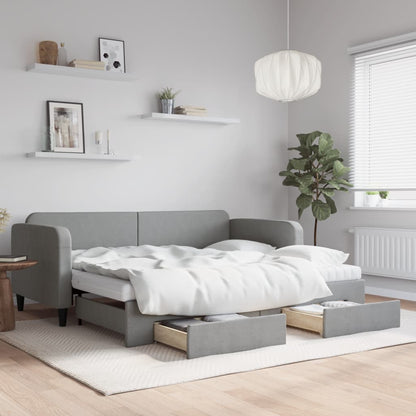 vidaXL Daybed with Trundle and Drawers Light Grey 90x190 cm Fabric 1