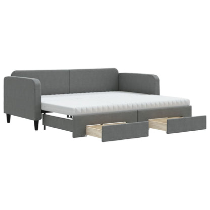 vidaXL Daybed with Trundle and Drawers Dark Grey 90x190 cm Fabric 2