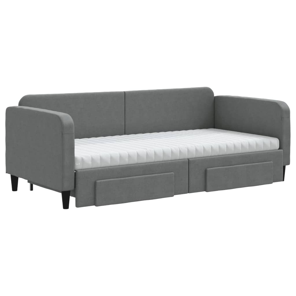 vidaXL Daybed with Trundle and Drawers Dark Grey 90x190 cm Fabric 3