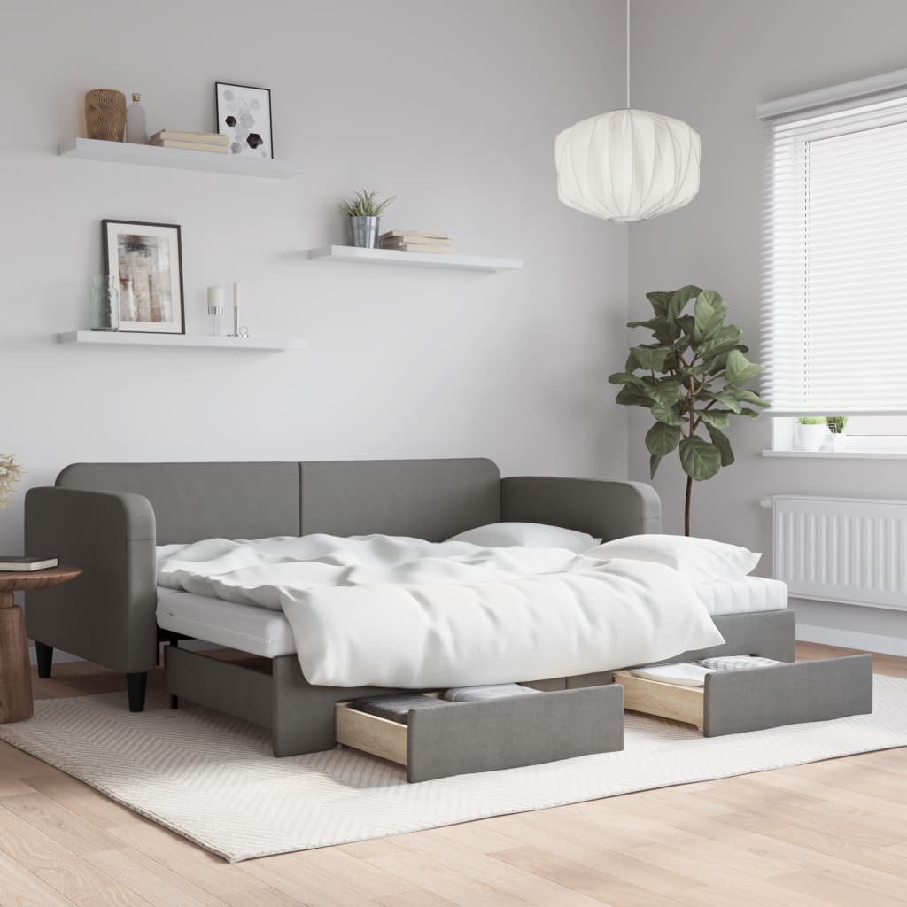 vidaXL Daybed with Trundle and Drawers Dark Grey 90x190 cm Fabric 1