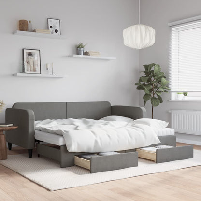 vidaXL Daybed with Trundle and Drawers Dark Grey 90x190 cm Fabric 1