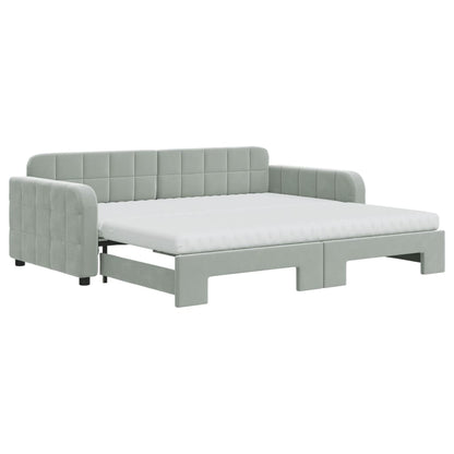 vidaXL Daybed with Trundle and Mattresses Light Grey 90x190 cm Velvet 2