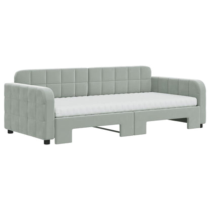 vidaXL Daybed with Trundle and Mattresses Light Grey 90x190 cm Velvet 3