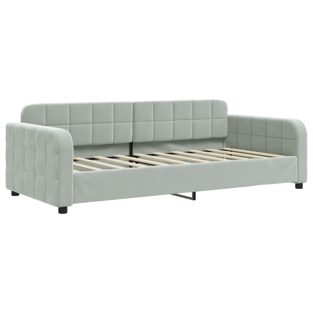 vidaXL Daybed with Trundle and Mattresses Light Grey 90x190 cm Velvet 4