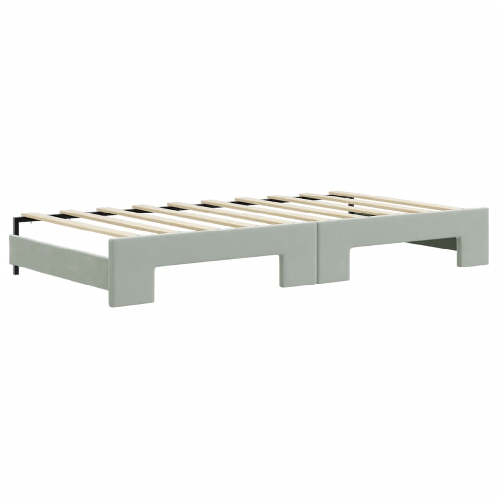 vidaXL Daybed with Trundle and Mattresses Light Grey 90x190 cm Velvet 5