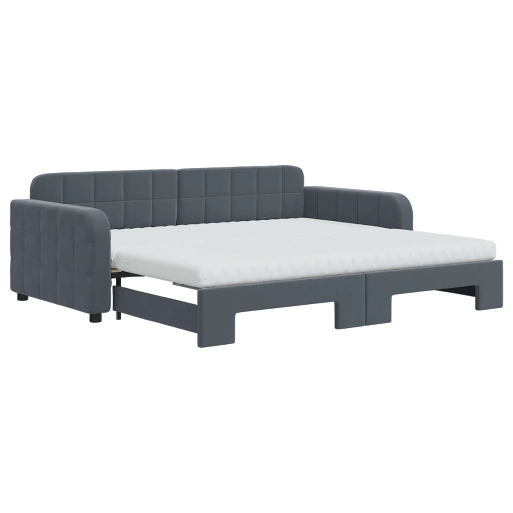 vidaXL Daybed with Trundle and Mattresses Dark Grey 90x190 cm Velvet 2