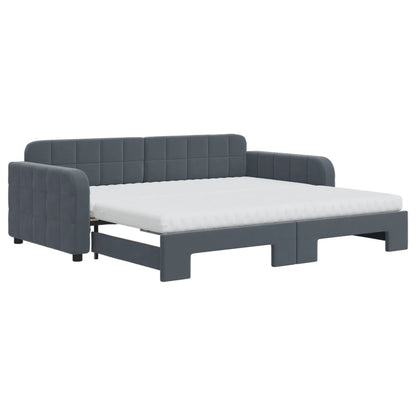 vidaXL Daybed with Trundle and Mattresses Dark Grey 90x190 cm Velvet 2