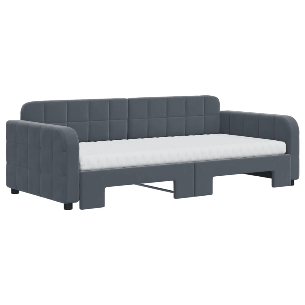 vidaXL Daybed with Trundle and Mattresses Dark Grey 90x190 cm Velvet 3