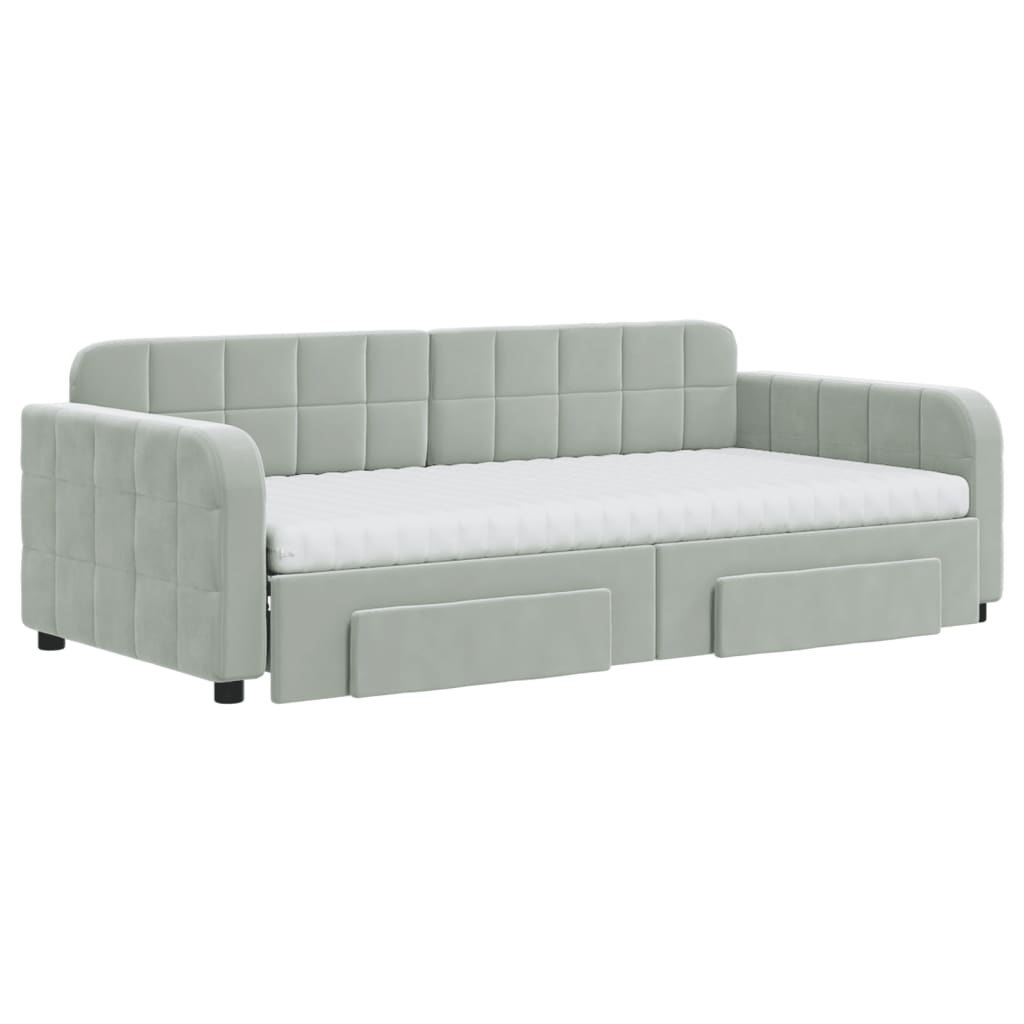 vidaXL Daybed with Trundle and Drawers Light Grey 90x190 cm Velvet 3