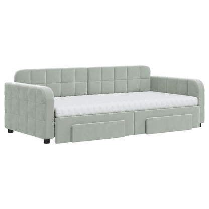 vidaXL Daybed with Trundle and Drawers Light Grey 90x190 cm Velvet 3