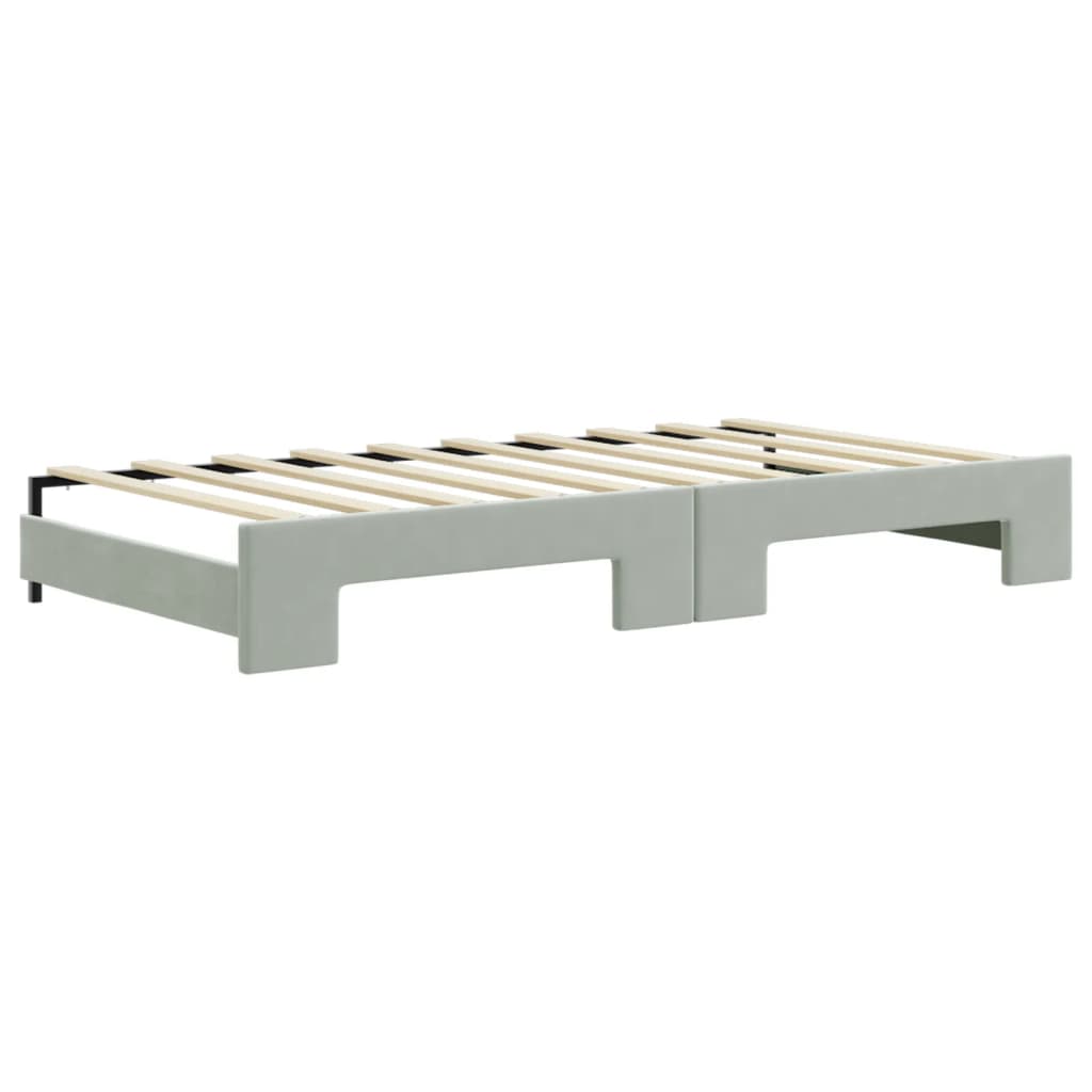 vidaXL Daybed with Trundle and Drawers Light Grey 90x190 cm Velvet 5